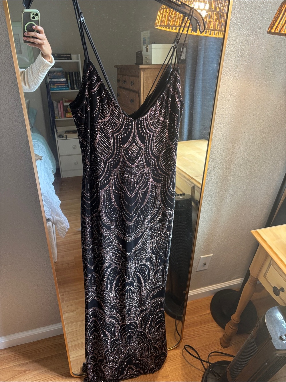 Black Sequin Beaded Slip Dress